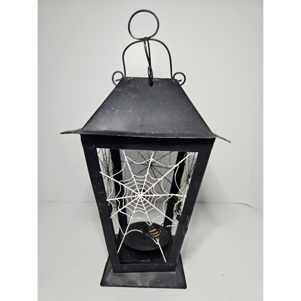 Spooky Hollow Halloween Black Metal Spider Web Candle Lantern 13in Gothic Decor